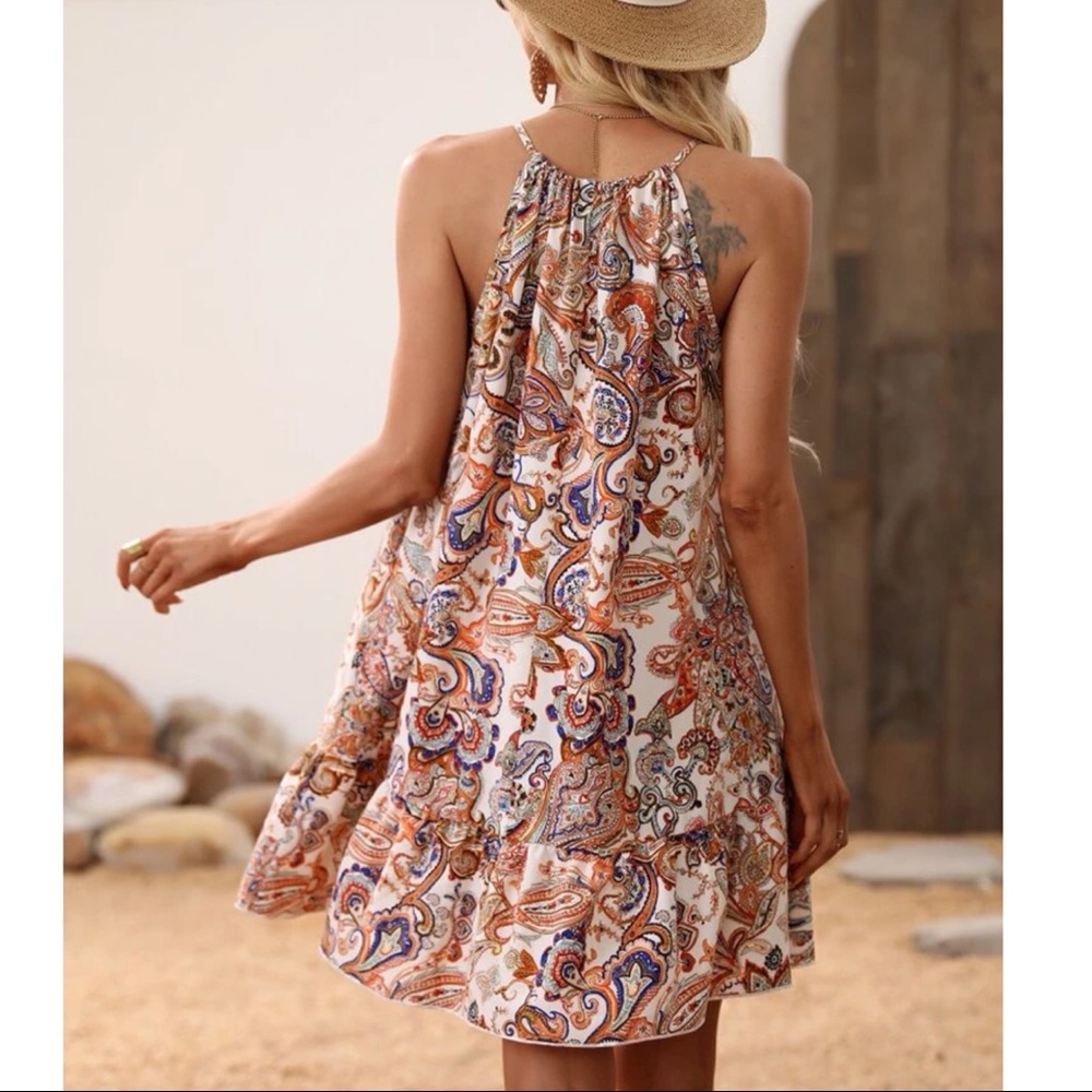 Boho Floral Paisley Print Cottagecore Mini Dress - Picture 6 of 8